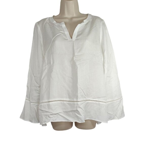 crown & ivy Tops - Crown and Ivy White Tunic Top Women Size M V-neck Bell Sleeve NEW FLAW